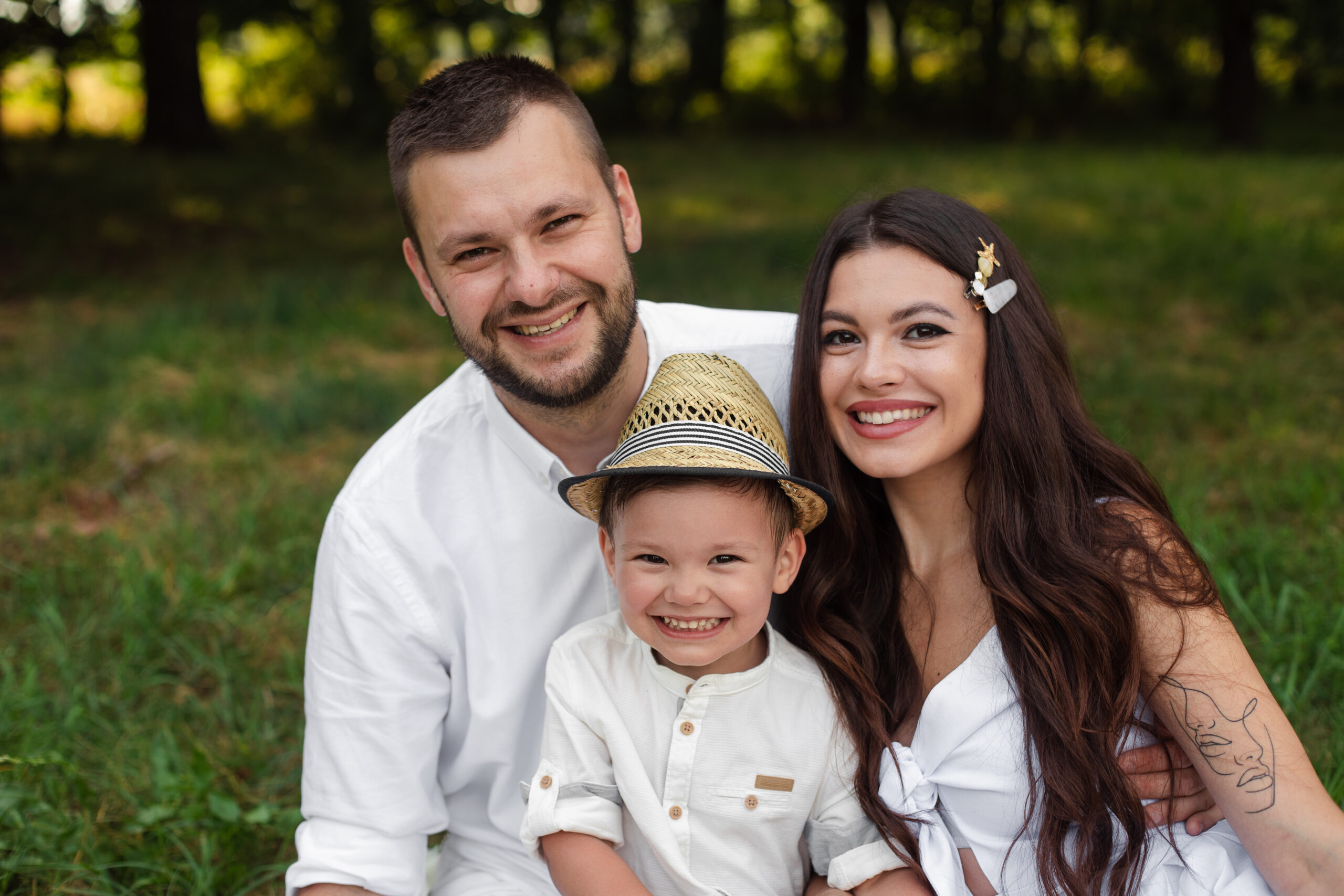 Beautiful family with a boy on summer day.